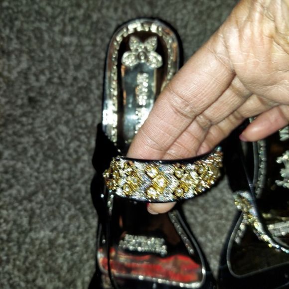 Rhinestone Decor Chunky Heeled Slide Sandals - Picture 4 of 13